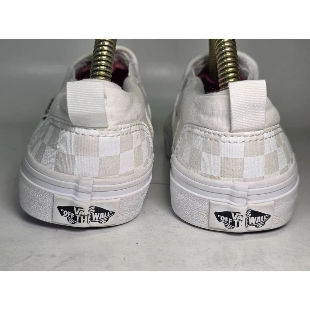 VANS Checkerboard Youth Sneakers Size 4 White Cream Low Top Slip On Shoes 500714